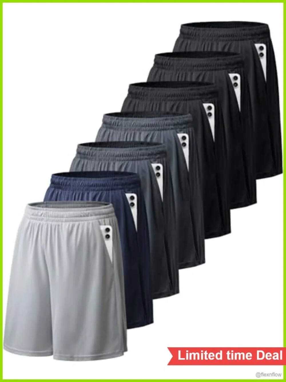7 Pack Mens Basketball Shorts Polyester Quick Dry Athletic Gym with Pockets
